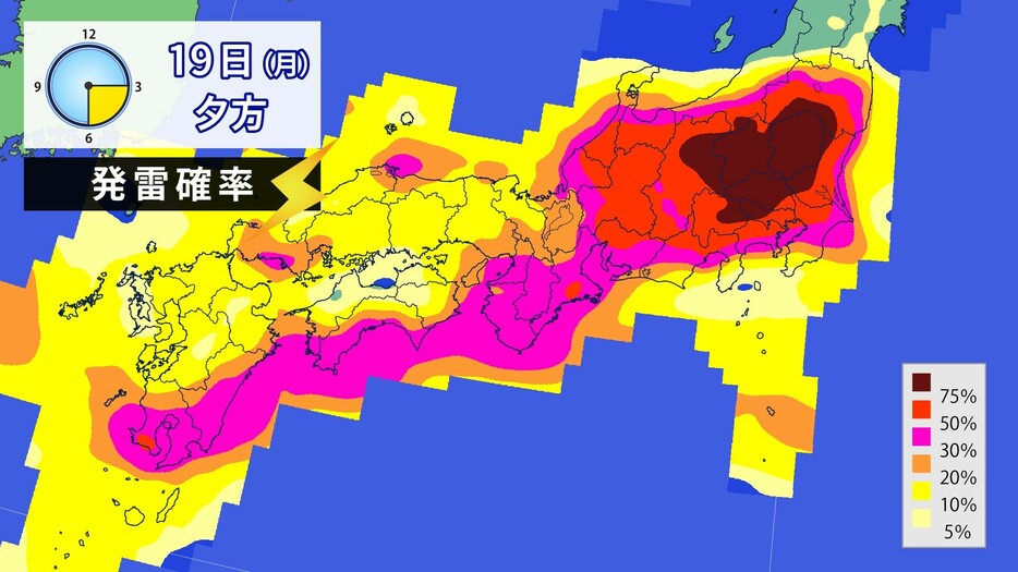 19日(月)夕方の発雷確率