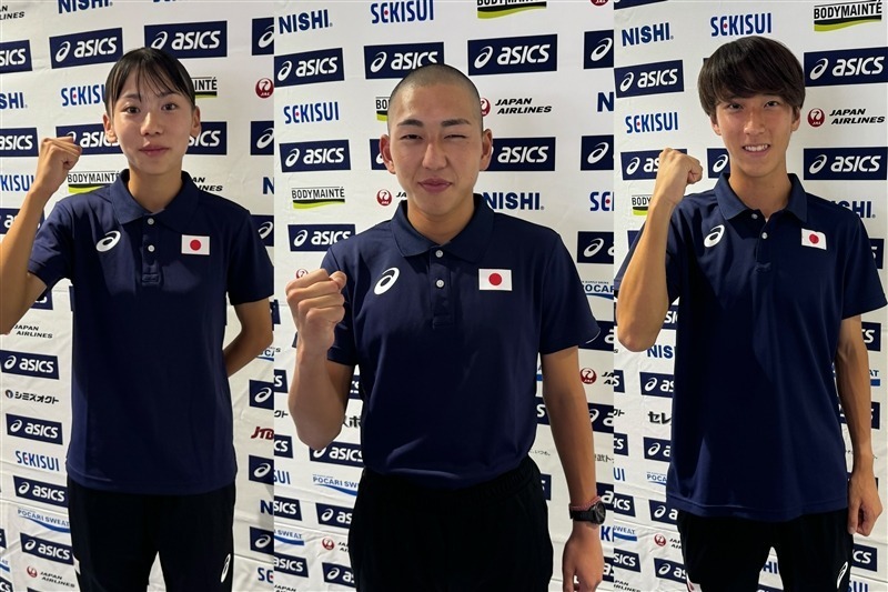 U20世界選手権に挑む日本の主力3選手。左から久保凛（東大阪大敬愛高2）、落合晃（滋賀学園高3）、永原颯磨（順大）