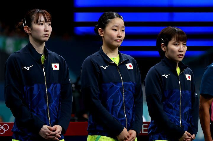 卓球女子団体に臨む早田、張本、平野の３人。(C) Getty Images