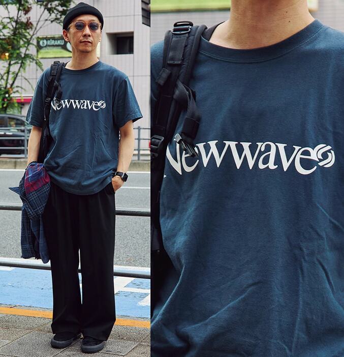 Tシャツ＝キャバレーポバール　パンツ＝ユニクロ　スニーカー＝ヴァンズ × エンジニアドガーメンツ　ニットキャップ＝ラカル