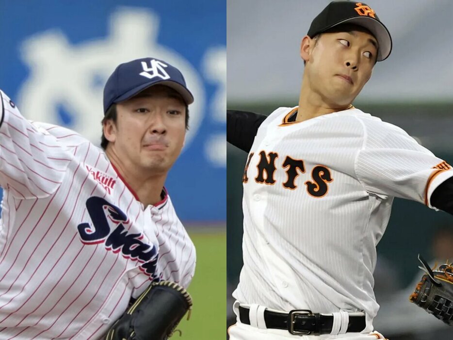 ヤクルト・吉村貢司郎、巨人・山﨑伊織(C)Kyodo News