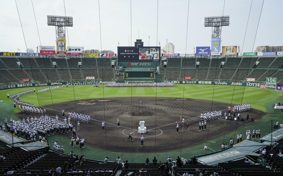 甲子園球場で行われた第106回全国高校野球選手権大会の開会式リハーサル＝6日