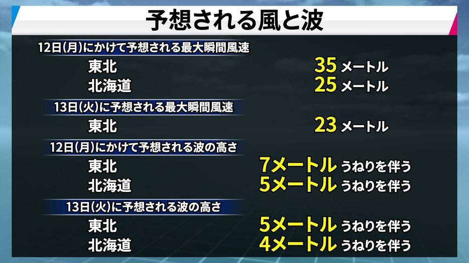 予想される波と風