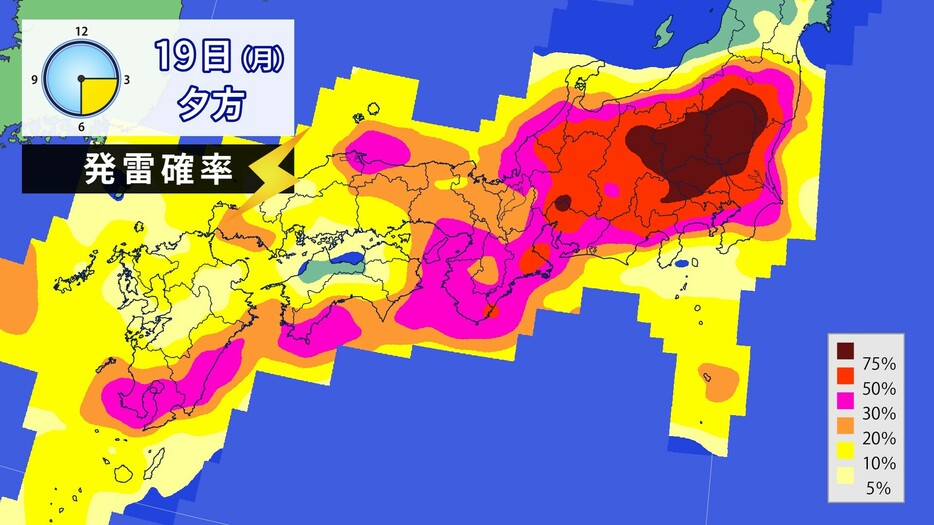 19日(月)夕方の発雷確率