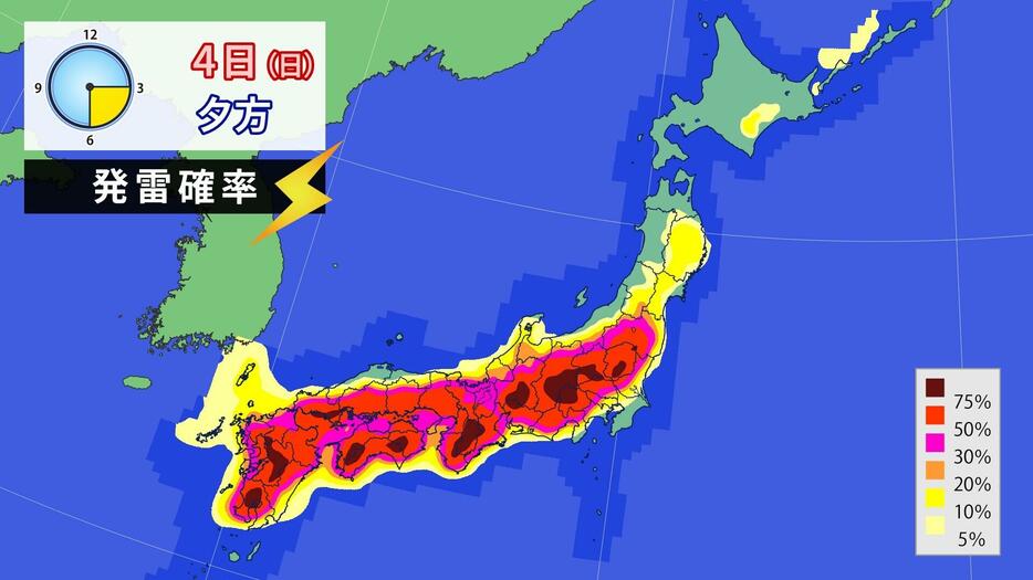 4日(日)夕方の発雷確率