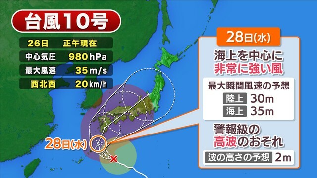 台風10号の予想　26日正午現在