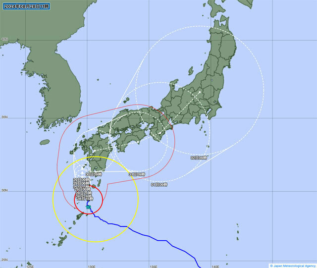 28日午前11時の台風10号の経路図（気象庁のサイトから）