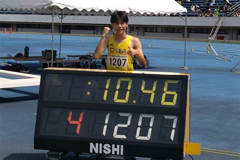 男子100mで10秒46の日本中学新記録を樹立した小寺慎之助（日本中体連陸上競技部提供）