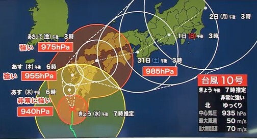 台風10号　予想進路　28日午後7時現在