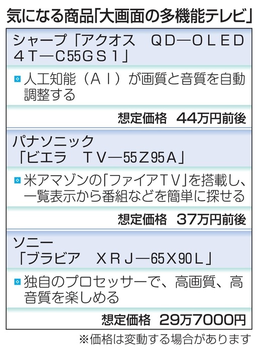 気になる商品「大画面の多機能テレビ」