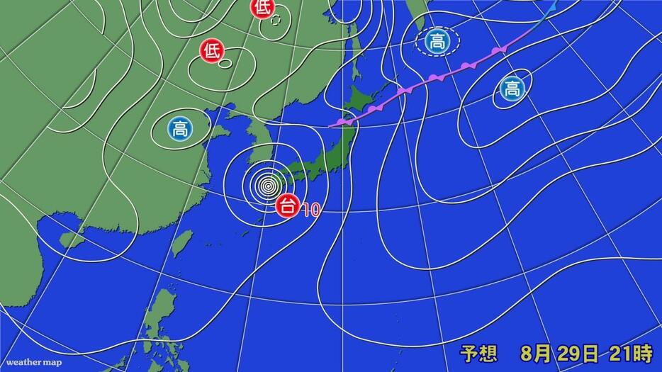 29日(木)正午の予想天気図