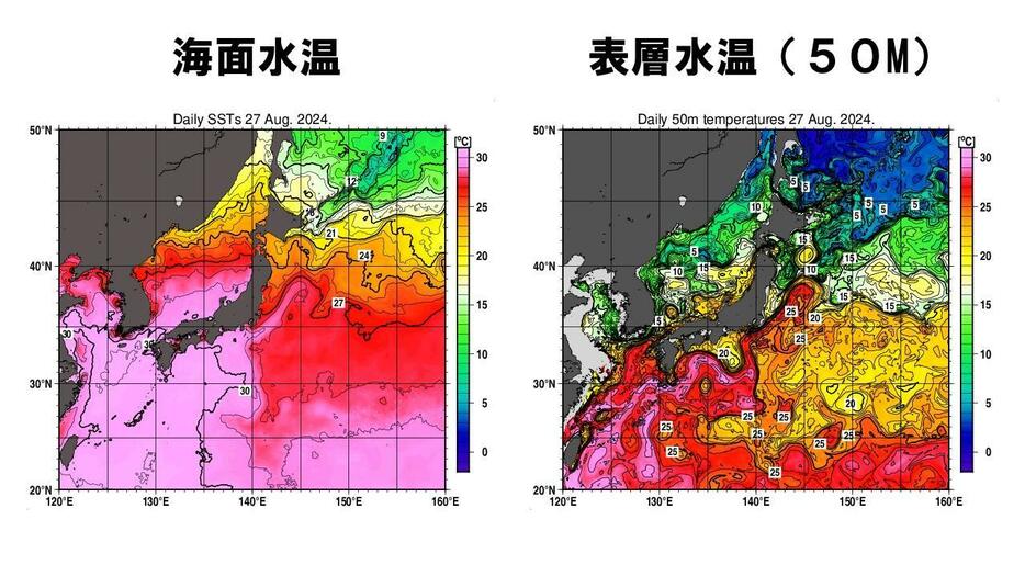 海面水温と表層水温(深さ50メートル)