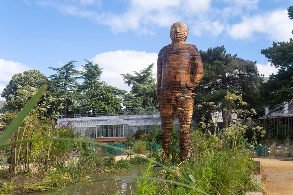 ファブリス・イベール《木の男》（植物園）。周囲の植物に水を撒いている。 © Martin Argyroglo _ LVAN