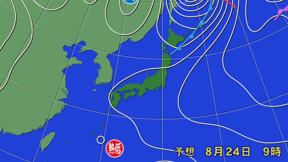 24日(土)朝9時の予想天気図