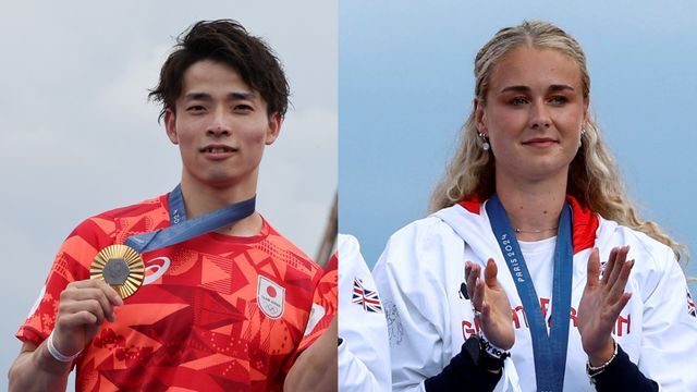 チャンピオンズパークで踊りが話題　杉野正尭選手（左）とハナ スコット選手（右）【写真:新華社/アフロ、ロイター/アフロ】