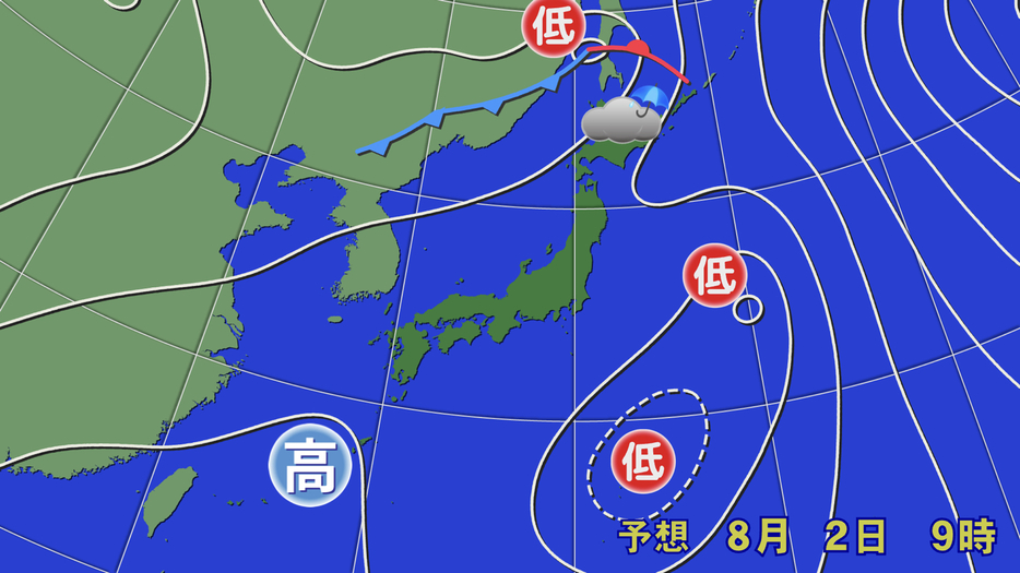 2日(金)午前9時の予想天気図