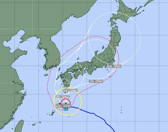 台風１０号の進路予報図（気象庁ホームページより）