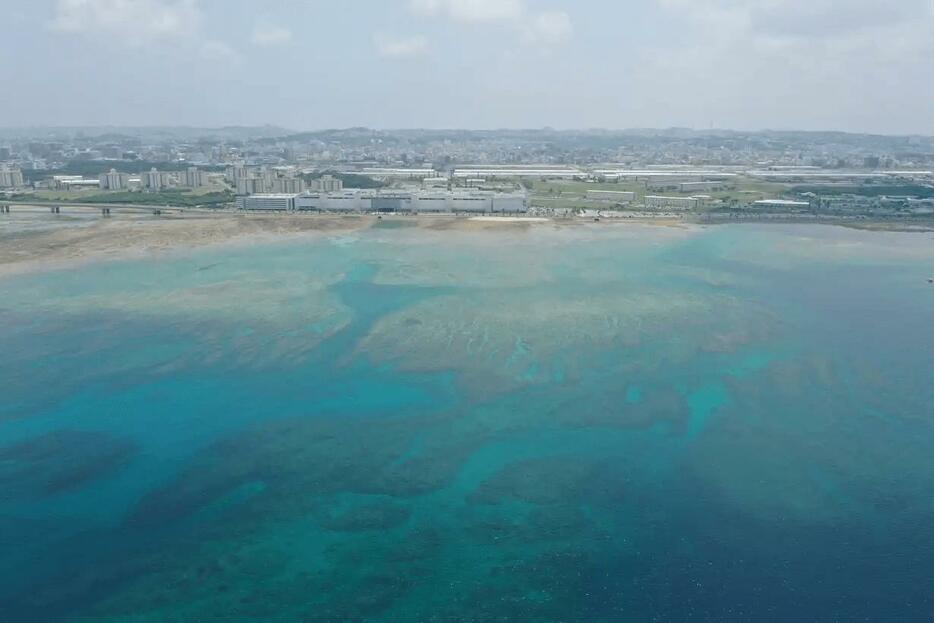 浦添市の西海岸＝2022年8月（小型無人機で撮影）