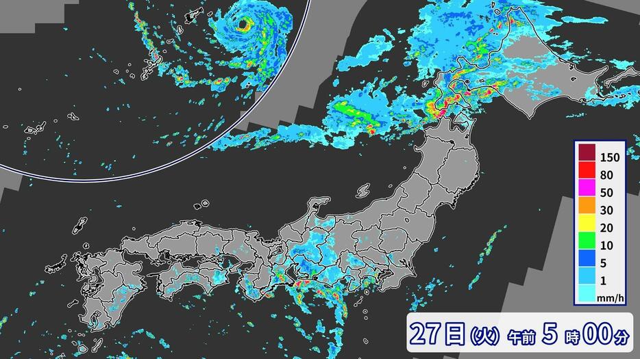 27日(火)午前5時の雨雲の様子