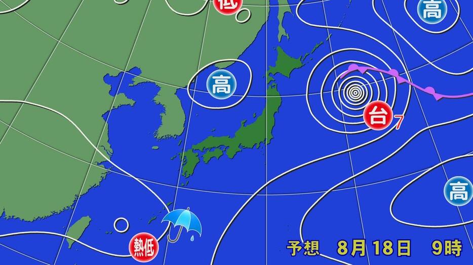 18日(日)午前9時の予想天気図