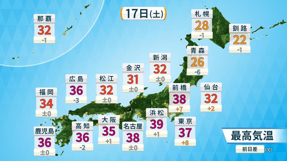 全国の予想最高気温