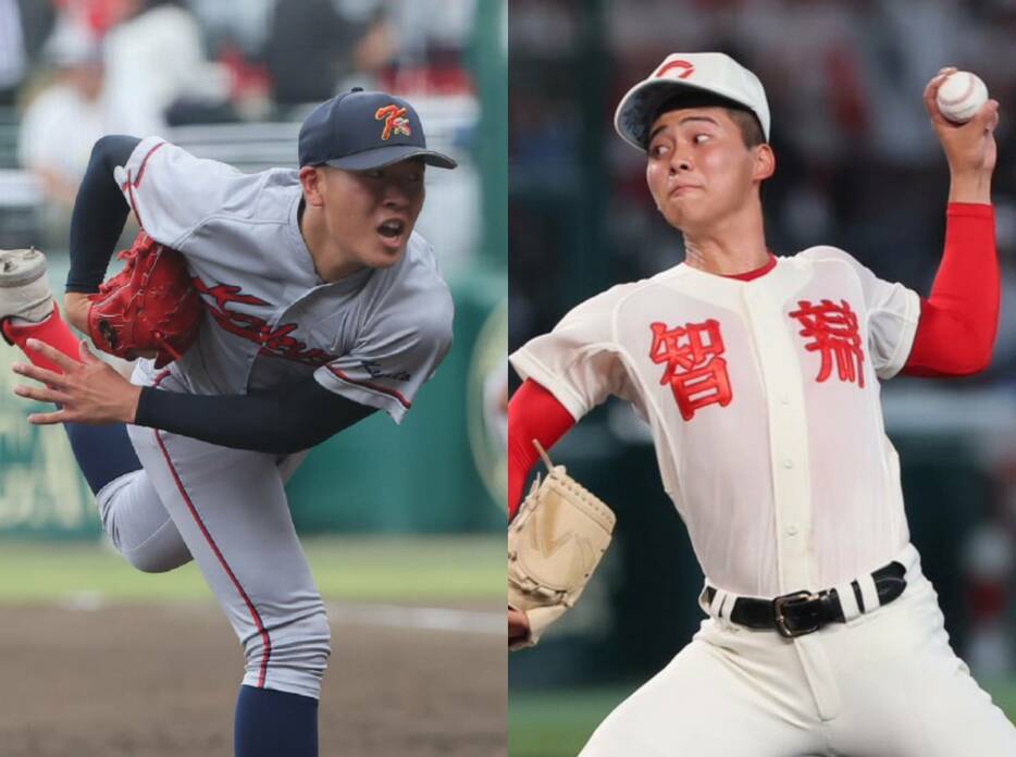 京都国際・中崎 琉生投手（左）と智辯学園・田近 楓雅投手（右）