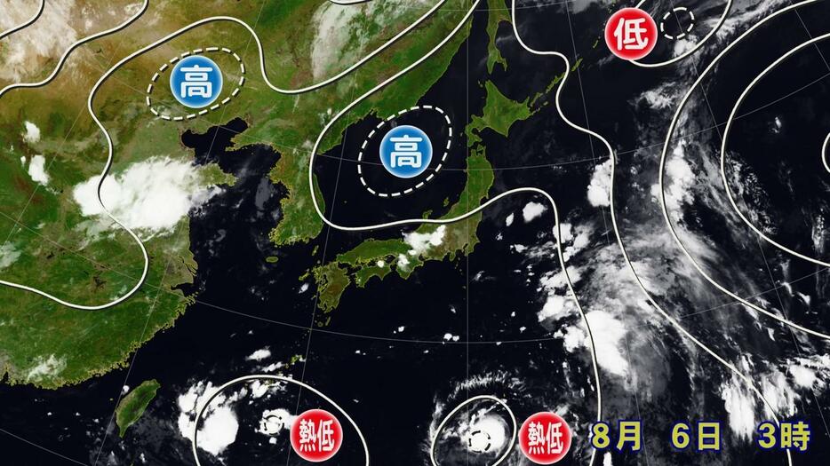 6日(火)午前3時の実況天気図と雲の様子