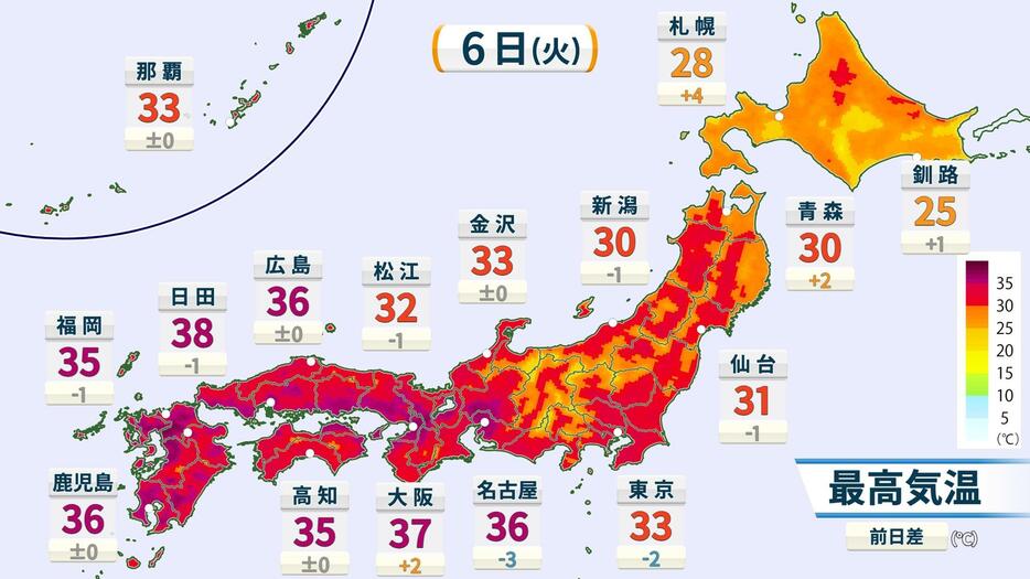 6日(火)の予想最高気温