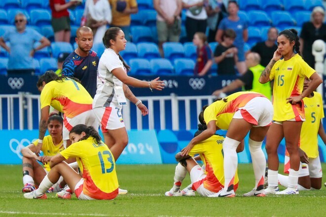 PK戦でスペインに敗れたコロンビア代表。(C)Getty Images