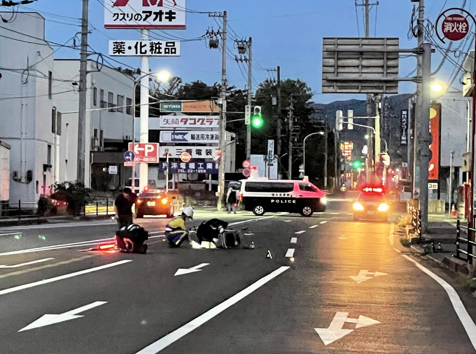 ひき逃げ事件が発生した現場＝8月22日午前5時ごろ、福井県福井市大宮2丁目