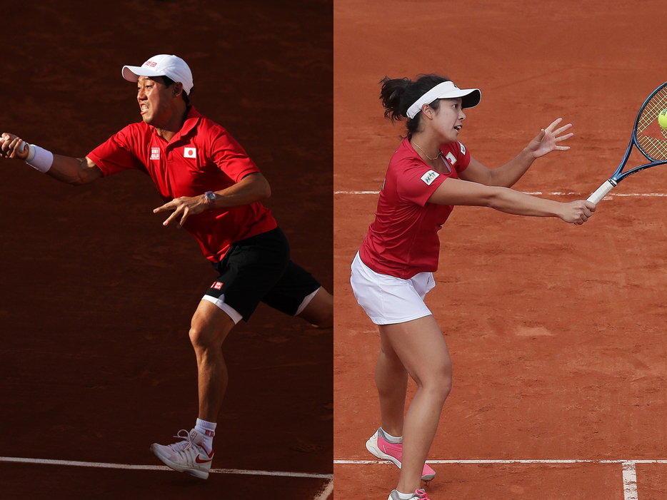 写真は柴原瑛菜（橋本総業ホールディングス／右）と錦織圭（ユニクロ）（Getty Images）