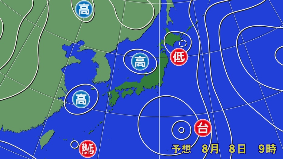 8日(木)朝の予想天気図