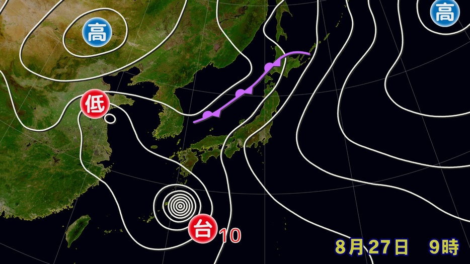 27日(火)午前9時の実況天気図