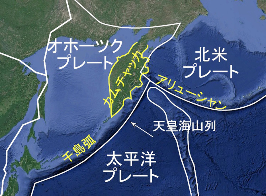 カムチャツカ半島周辺のプレート（海洋研究開発機構提供）