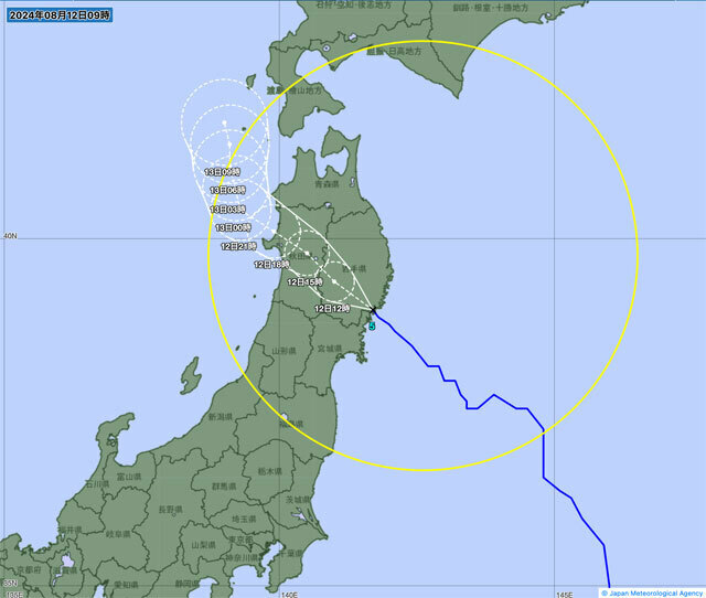 12日午前9時の台風5号の経路図（気象庁のサイトから）