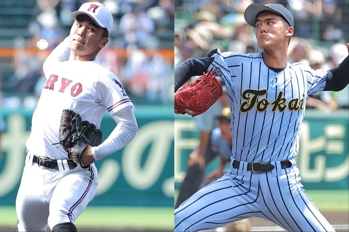 ４度目の甲子園となる高尾（左）はこれで甲子園５勝目。藤田（右）は栗山英樹元日本代表監督も注目する逸材だ。写真：梅月智史（THE DIGEST写真部）