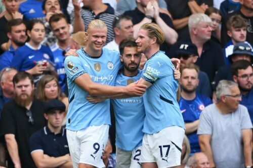 通算100試合出場を達成した（左）ハーランド [写真]=Getty Images