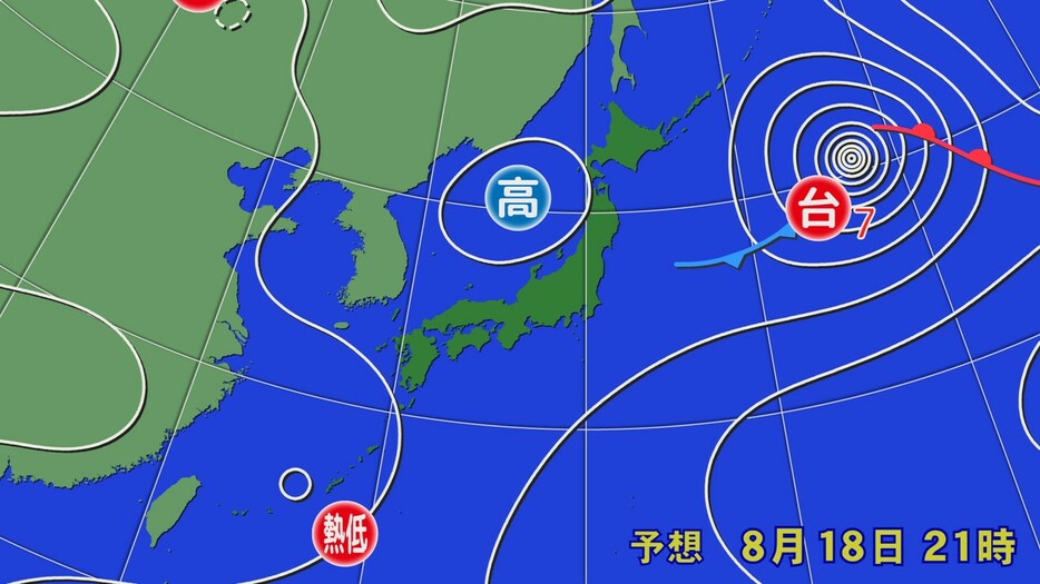 18日(日)午後9時の予想天気図