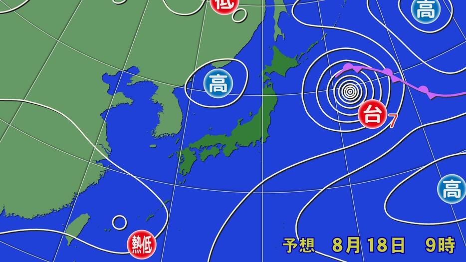 18日(日)午前9時の予想天気図