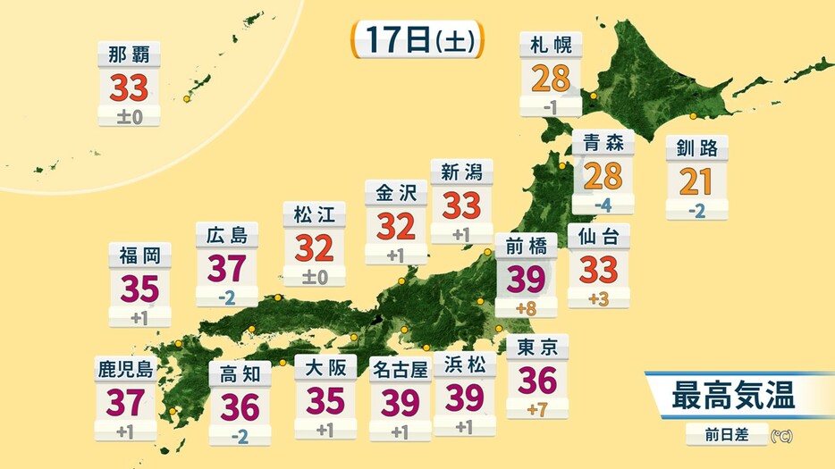 17日(土)の予想最高気温