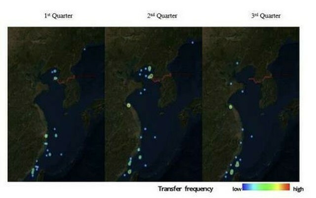 2023年、海上で積み荷を移し替えて密輸する北朝鮮の「瀬取り」が確認された地点（国連安保理専門家パネルの報告書より）＝（聯合ニュース）≪転載・転用禁止≫