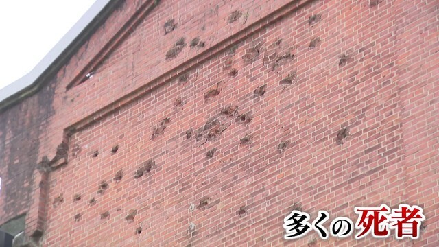 半田赤レンガ建物に残る“銃弾の痕”