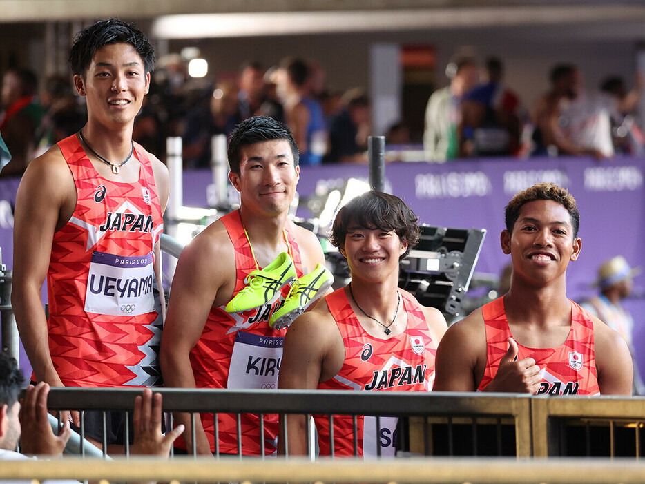 常に攻め続けた決勝のメンバーたち（右からサニブラウン、坂井、桐生、上山）　photo by JMPA