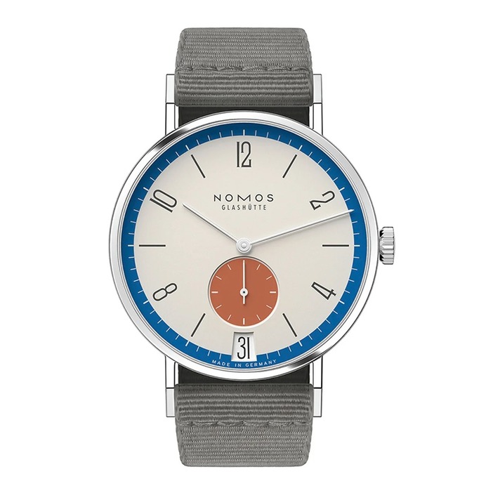 NOMOS GLASHÜTTE｜タンジェント 38 デイト 31Colors　　手巻き。SS。ケース径37.5㎜。世界限定各175本。（各）￥385,000／ノモス グラスヒュッテ（大沢商会 時計部）