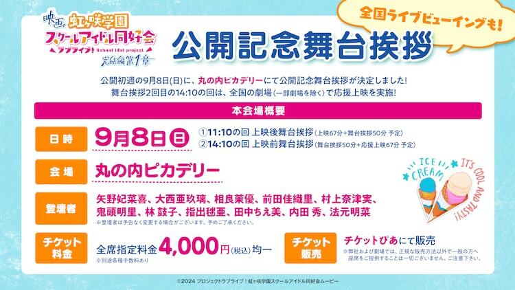 劇場アニメ「ラブライブ！虹ヶ咲学園スクールアイドル同好会 完結編 第1章」公開記念舞台挨拶の概要。