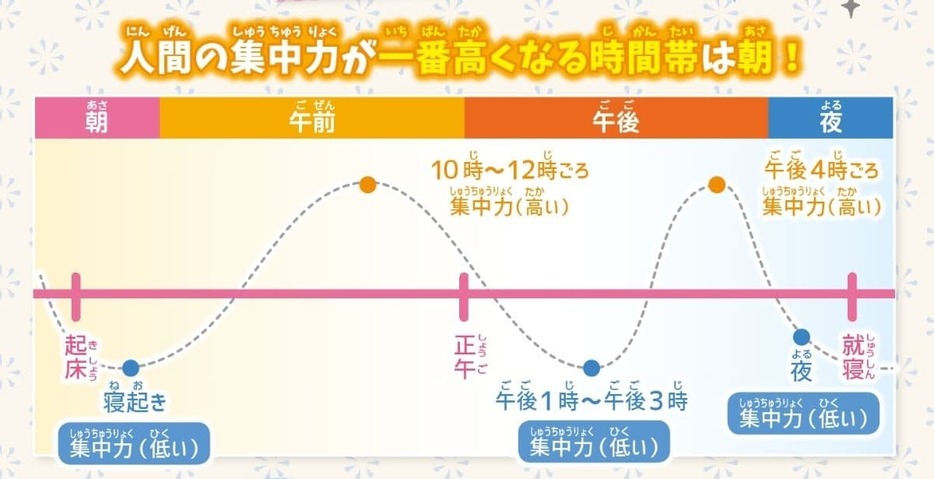 集中力が高くなるのは午前10時～12時