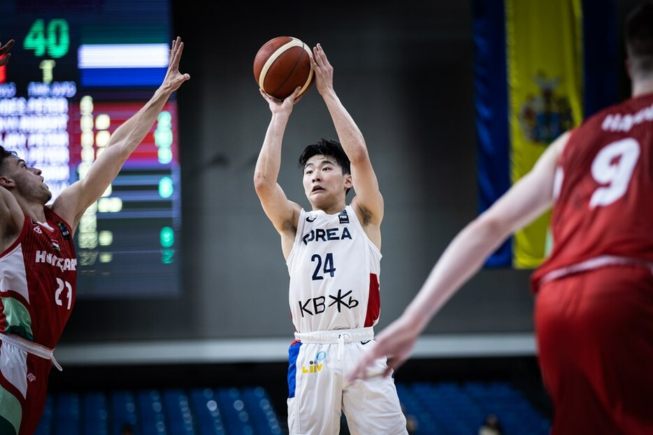 FIBA U19ワールドカップ2023で韓国代表の大黒柱として活躍したムン ヨヒョン。第2回WUBSでの東海大との日韓大学王者対決でも、敗れたとはいえゲームハイの18得点で気を吐いていた