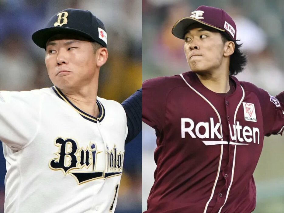 オリックス・曽谷龍平、楽天・早川隆久 (C)Kyodo News