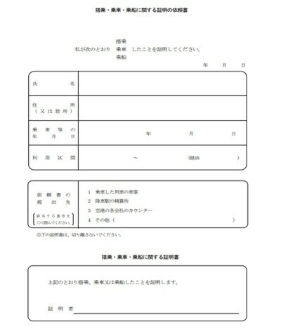 ［図表2］搭乗・乗車・乗船に関する証明の依頼書 （出典：国税庁HP）