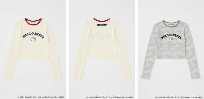 MOUSSY「LIMITED HELLO KITTY RINGER TEE」OFF WHITE／柄KHAKI（各7590円）　※価格は税込み